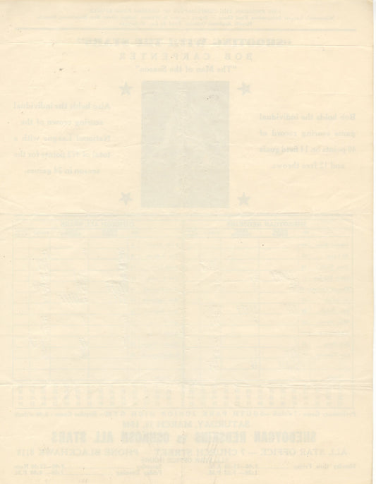 March 16, 1946 Oshkosh All Stars vs Sheboygan Redskins Game 4 NBL Playoffs Scorecard Program Lefty Edwards 22 Points!