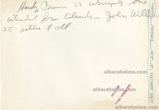 1954 San Francisco 49ers Hardy Brown of “12 Mighty Orphans” Interception vs Baltimore Colts Oversized Original TYPE I Photo – Historic!!!!