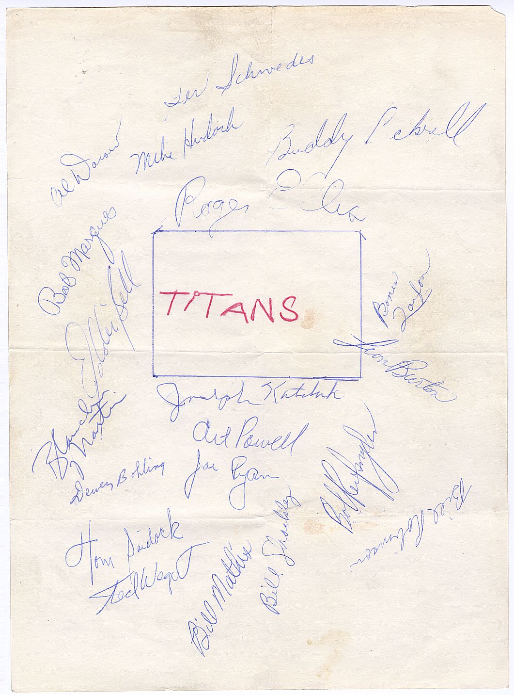 1960 Titans (Jets) First Year AFL Team Signed AUTO Sheet /w 20 Autographs