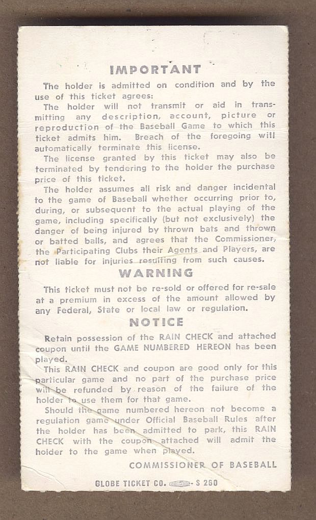 1973 World Series New York Mets Oakland A's Game 6 Ticket Stub Rollie Fingers Save