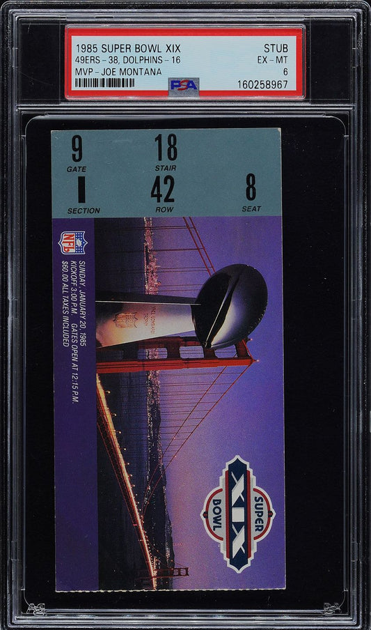1985 Super Bowl XIX Ticket Stub San Francisco 49ers vs Miami Dolphins PSA 6 Joe Montana MVP