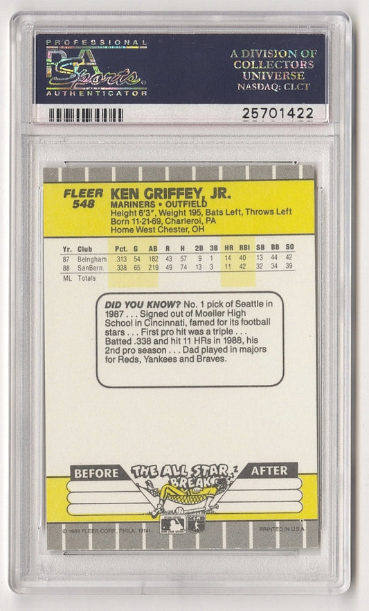 1989 FLEER #548 KEN GRIFFEY JR. RC MARINERS HOF PSA 9 DNA AUTO Authentic