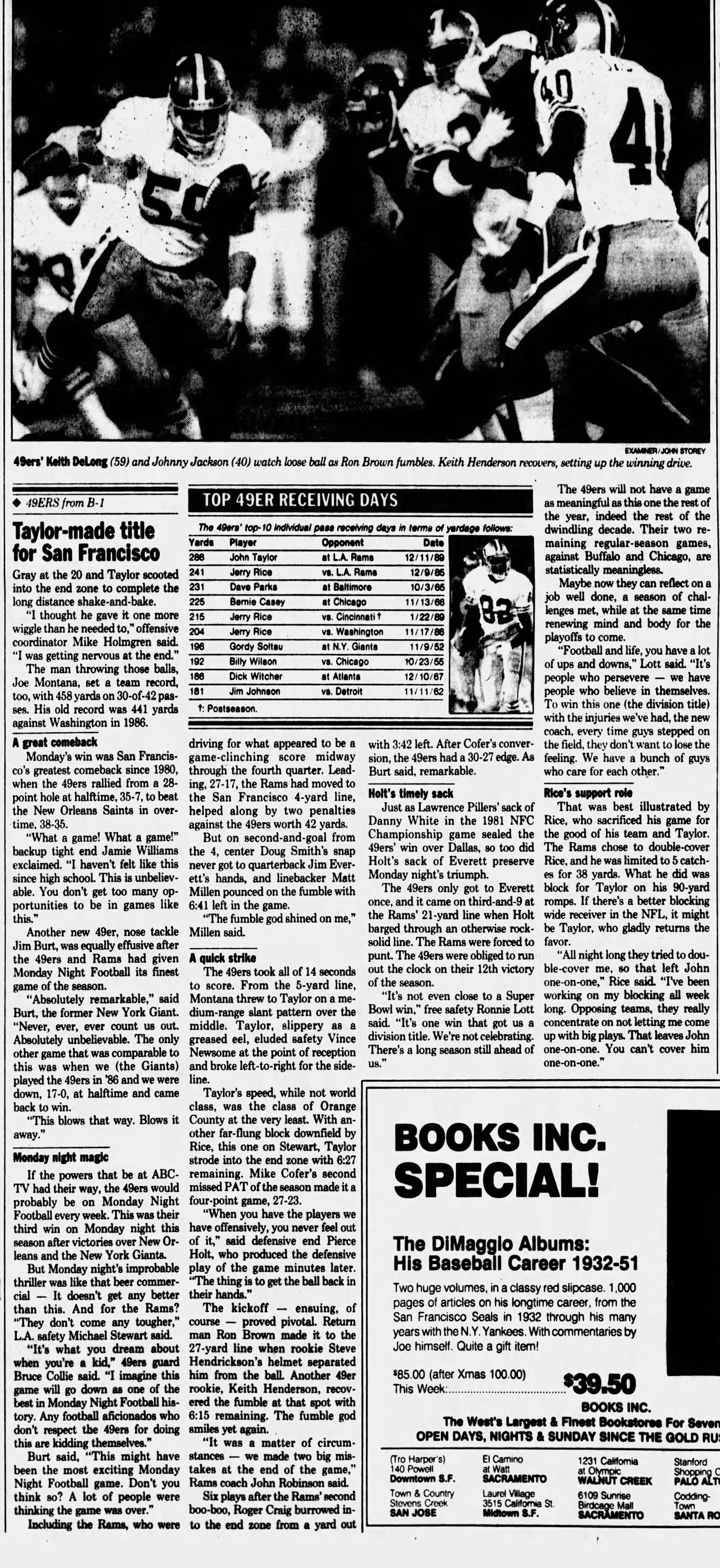 L.A. Rams vs San Francisco 49ers ticket stub. Dec 11, 1989 Rams Clinch NFC West – One of the Greatest Comebacks Ever!!