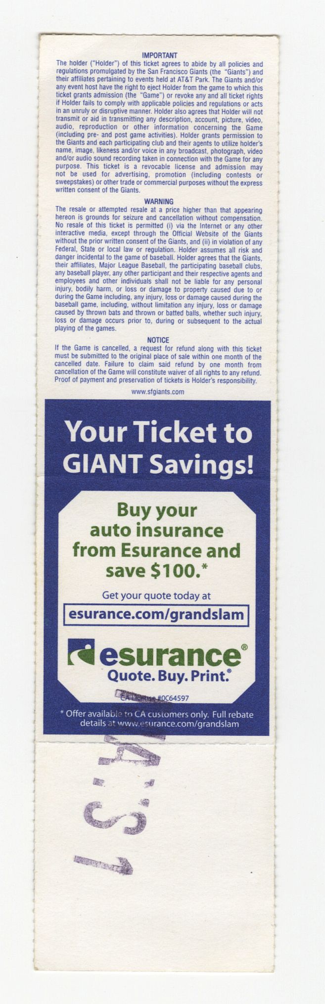 Tim Lincecum MLB Debut May 6, 2007 SF Giants vs Phillies Full Ticket 2 X CY Young Winner