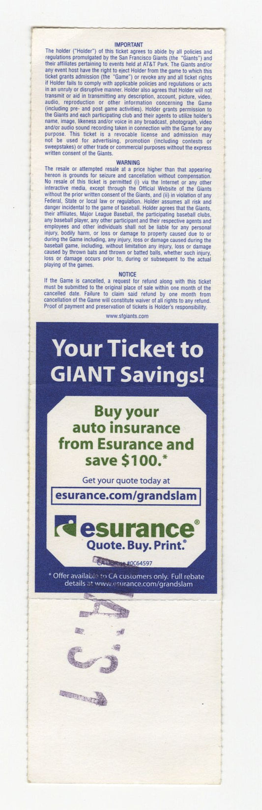 Tim Lincecum MLB Debut May 6, 2007 SF Giants vs Phillies Full Ticket 2 X CY Young Winner