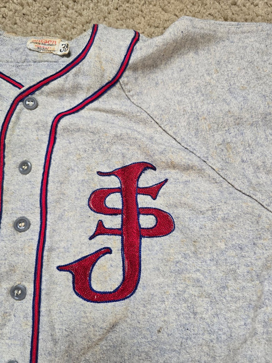 1940s Wilson Wool Flannel Baseball Jersey Semi-Pro College High School