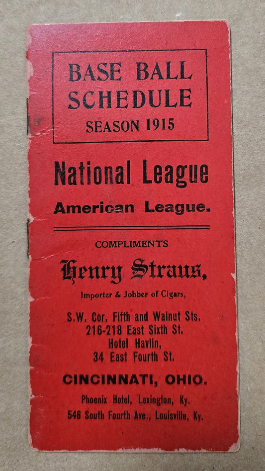 1915 Cincinnati Reds Major League Baseball Schedule Book by Henry Straus Cigars