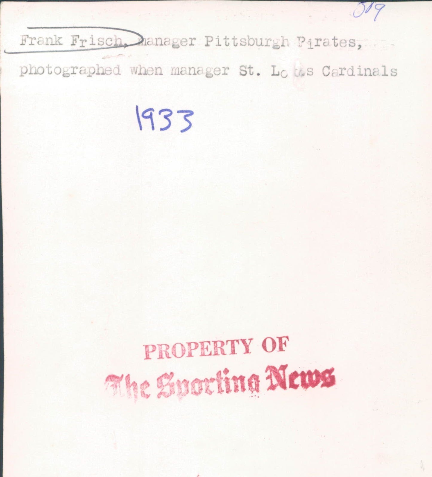 Frankie Frisch Cardinals original photo