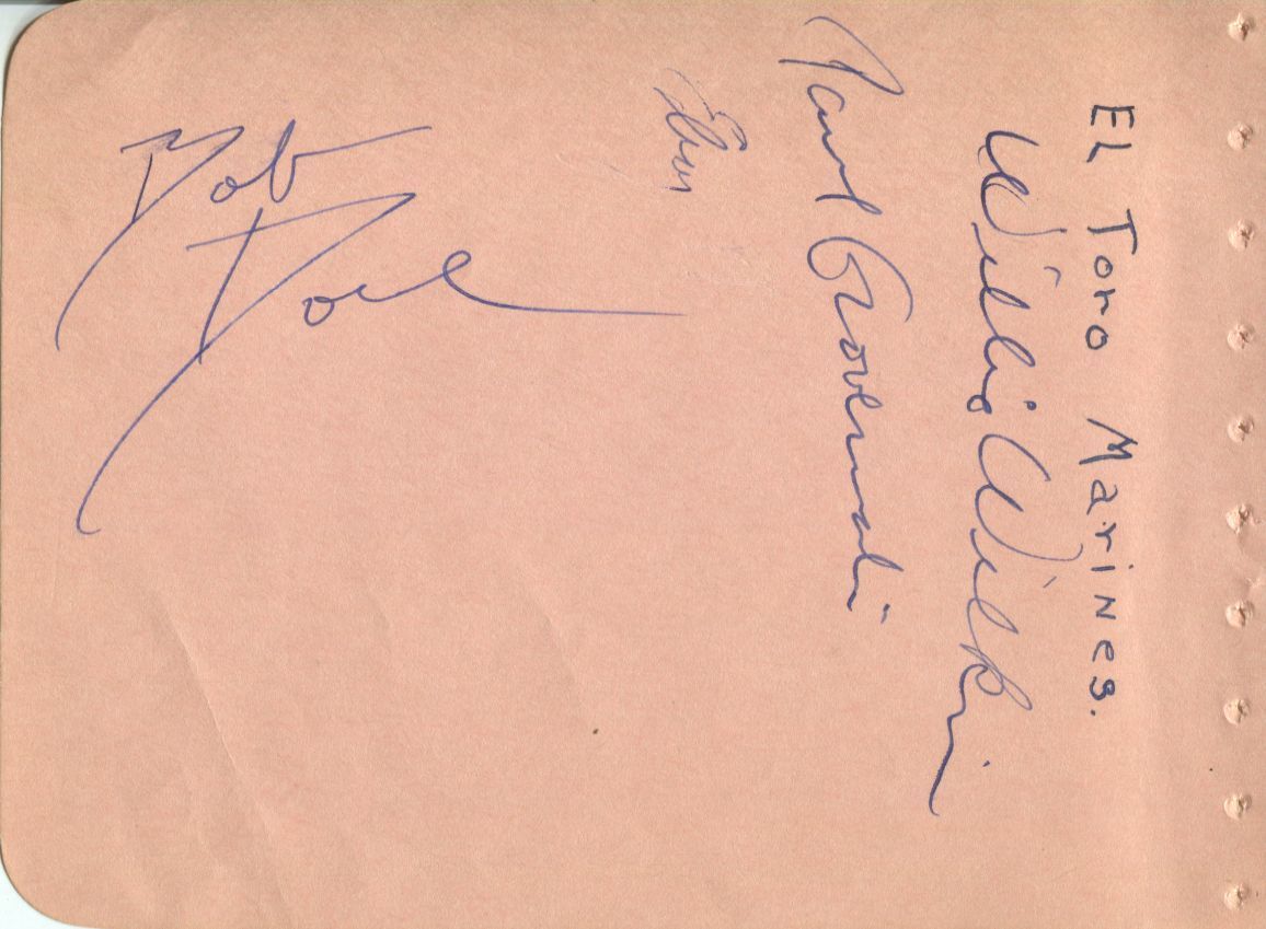 1945 El Toro Marines - Paul Governali - Willie Wilkin - Bob Dove signed album page