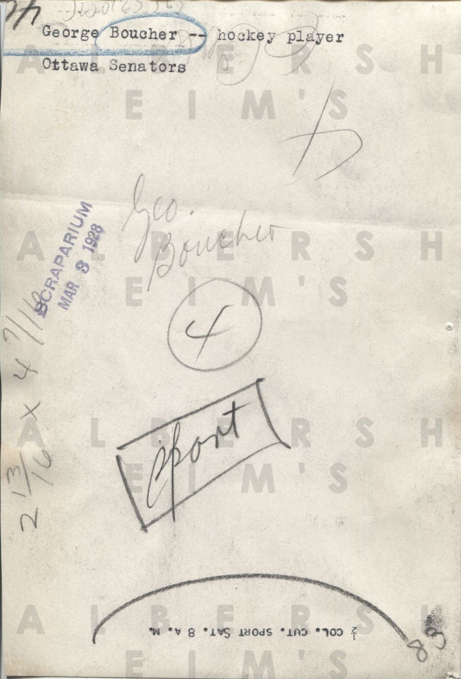 George Boucher Hockey HOF Ottawa Senators original 1928 photo