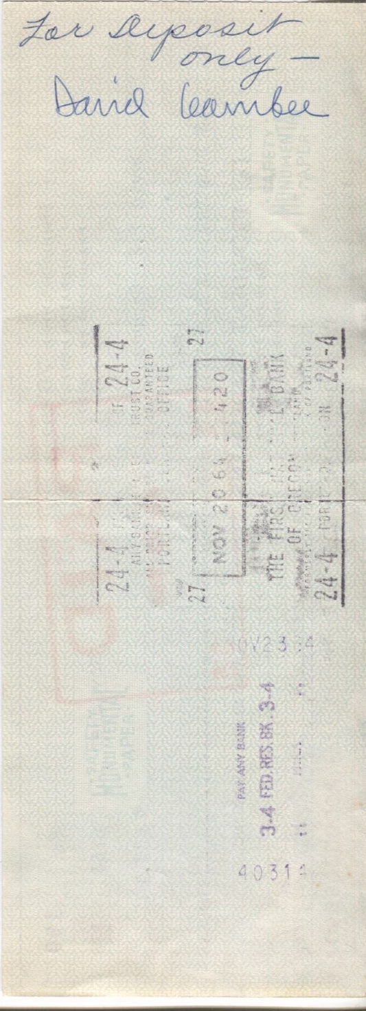 David Gambee & Ike Richman Signed Payroll check
