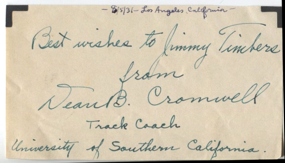 Dean Cromwell Signed Album Page USC & Olympic Track Coach D. 1962