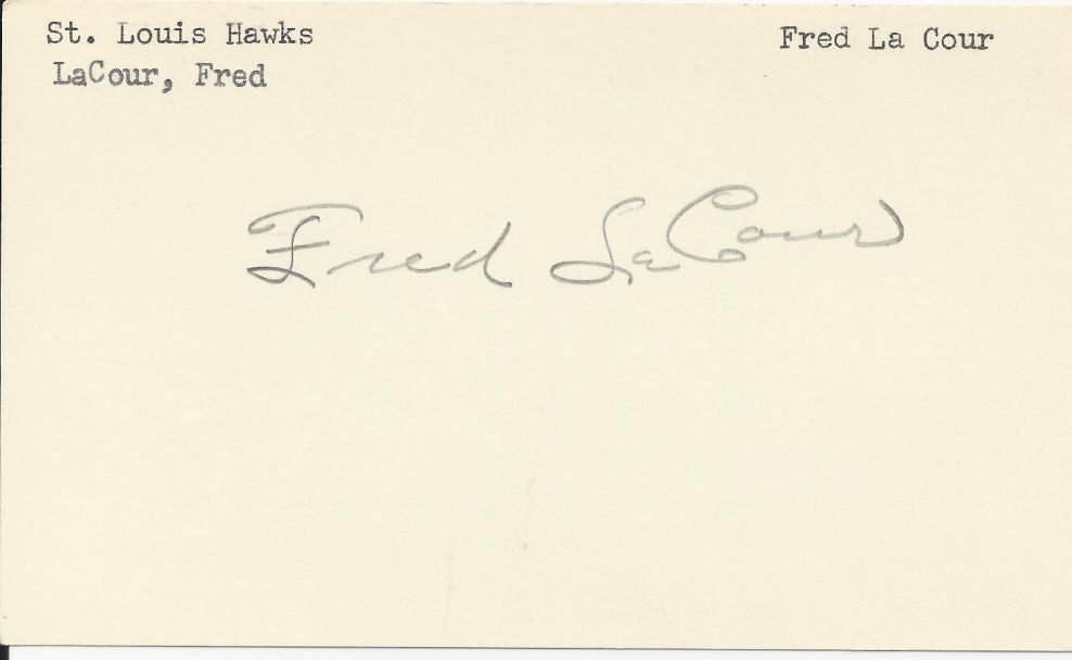 Fred LaCour Signed 3x5 card St. Louis Hawks - San Francisco Warriors D.1972