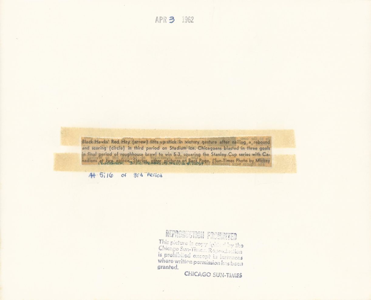 1962 Blackhawks vs. Montreal Canadiens Stanley Cup Finals Game 4 Original photo