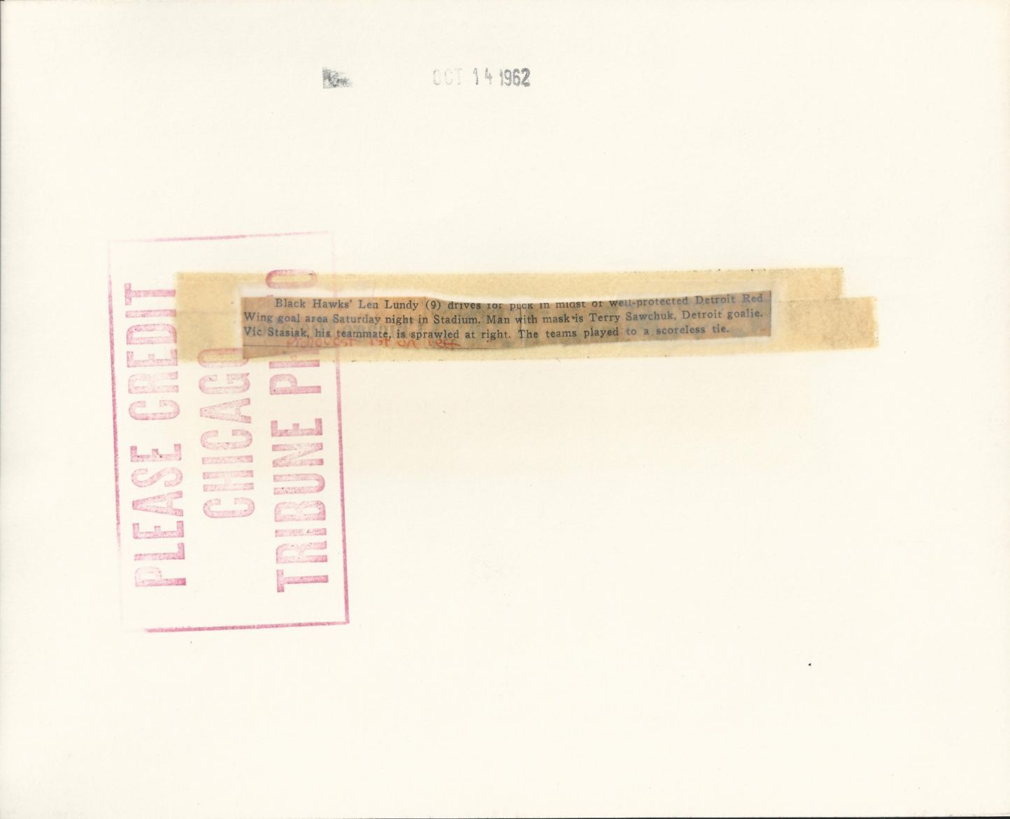 1962 Masked Terry Sawchuk Detroit vs Chicago original photo