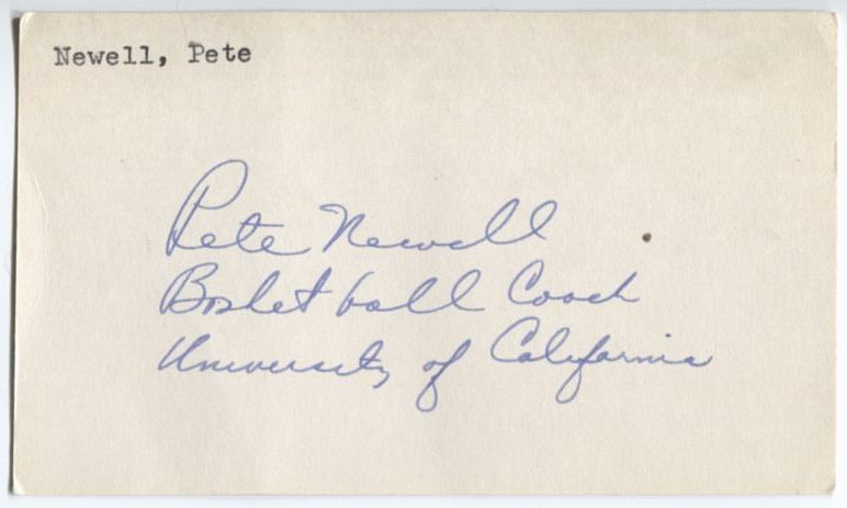 Pete Newell signed 3x5 card Basketball HOF