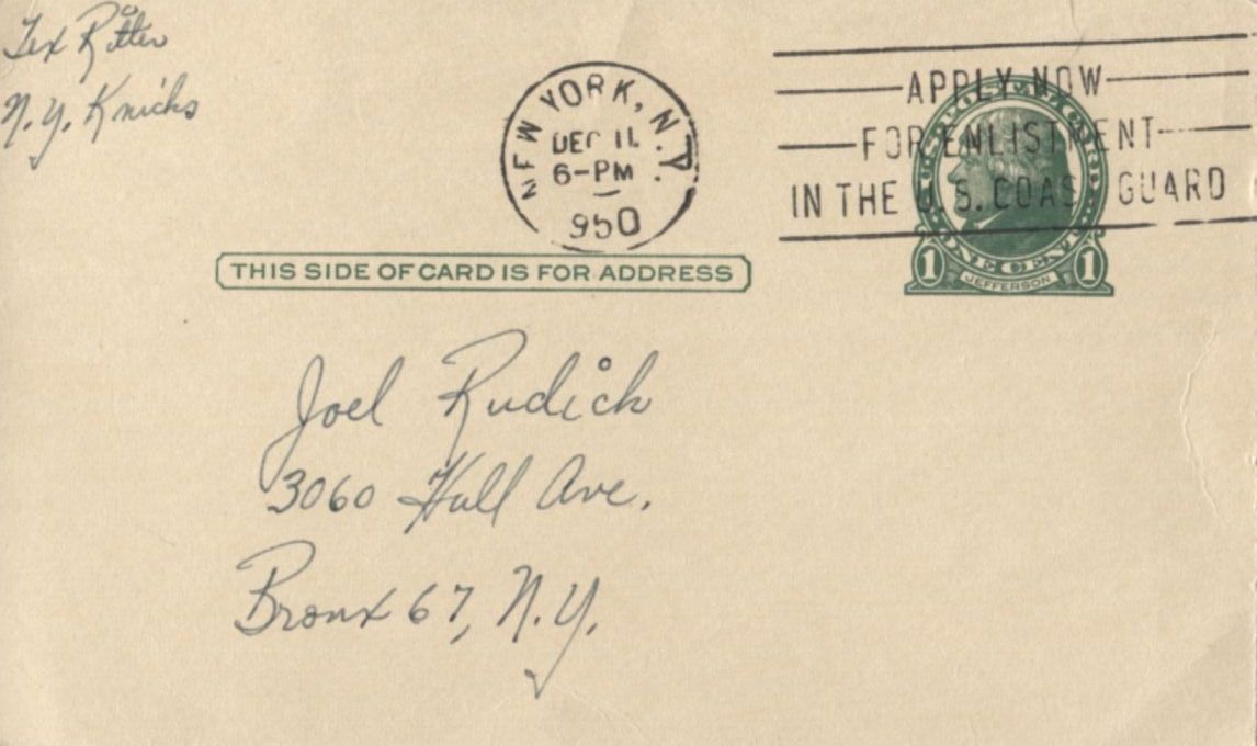 Tex Ritter signed letter GPC - NY Knicks