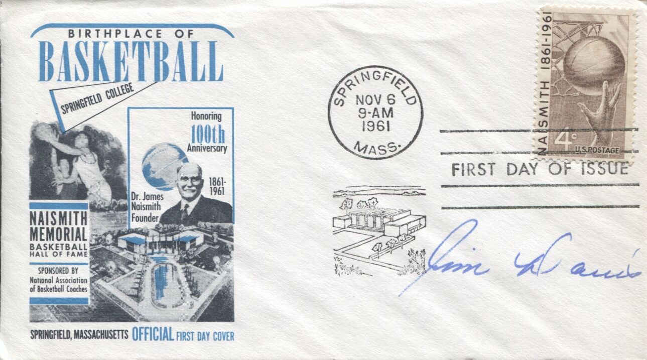 Jim Davis Signed 1961 Naismith Basketball HOF FDC - St. Louis Hawks - Rockets Pistons