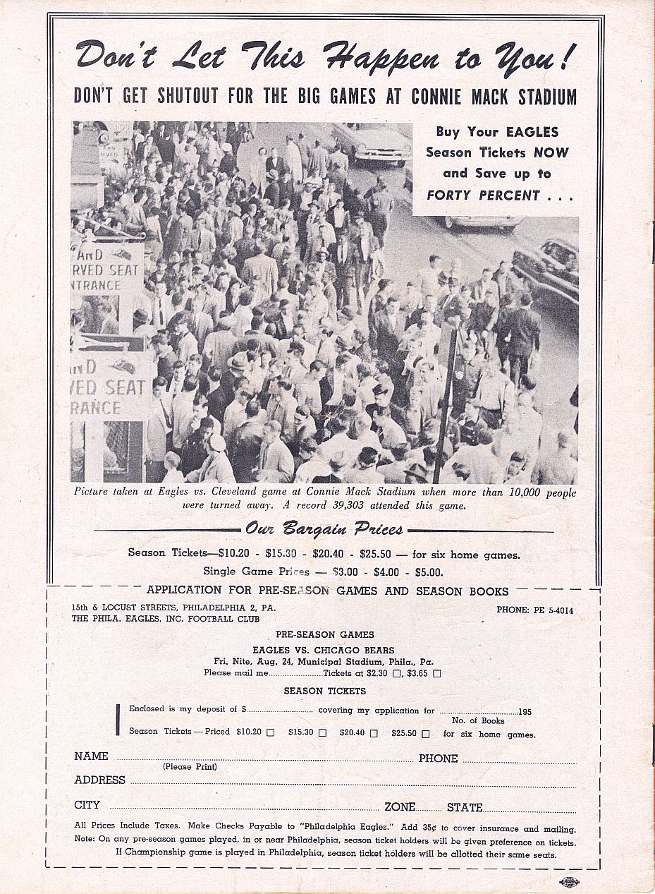 1956 Johnny Unitas NFL Debut Colts vs. Eagles Football Program