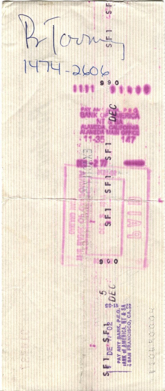 Pat Toomay Signed Oakland Raiders payroll Check Cowboys - Any Given Sunday Author