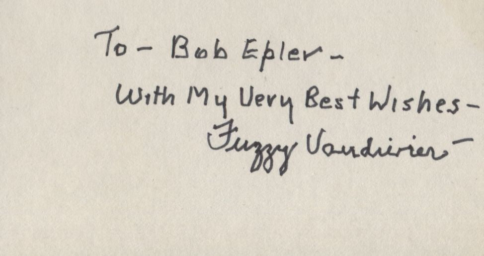 Fuzzy Vandivier signed note 3x5 Card Basketball HOF D. 1983