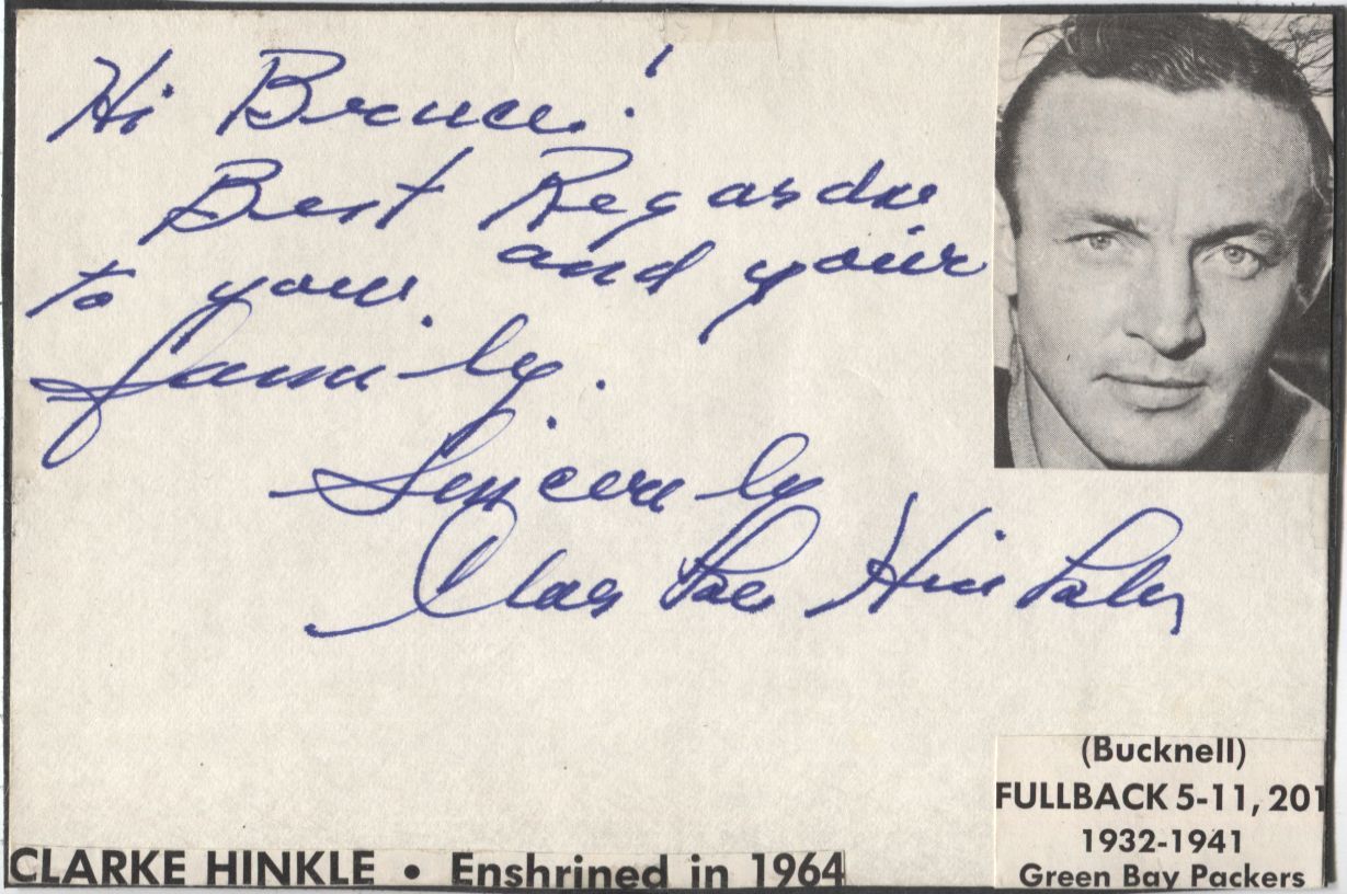 Clarke Hinkle signed note 4x6 card FB HOF - Green Bay Packers Deceased 1988