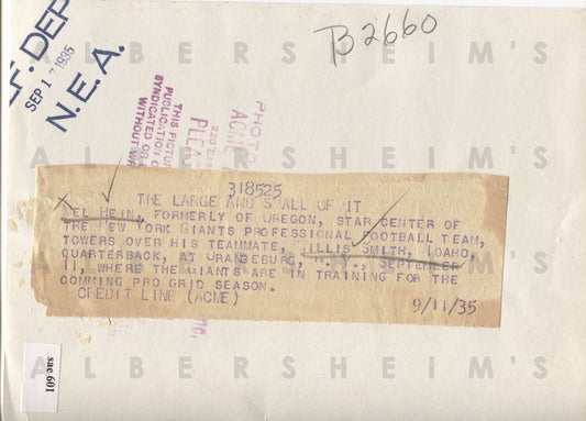 Mel Hein and Willis Smith goofing around NY Giants - 1935 Original Photo