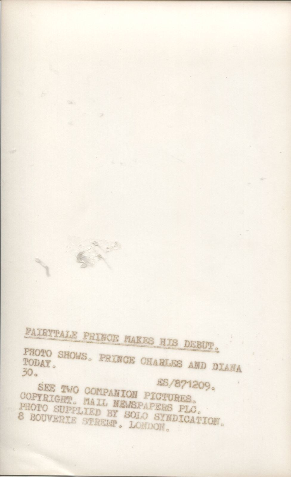 Fairytale Prince Makes His Debut - Princess Di 1987 Original Photo