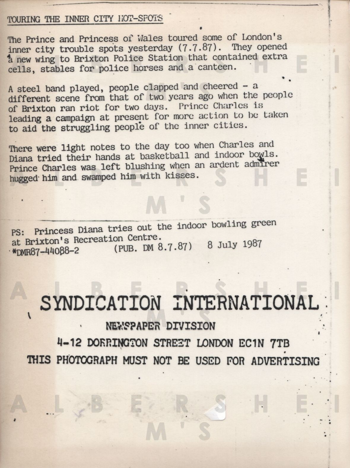 Prince Charles and Princess Di Tour London's Inner City - 1987 Original Photo