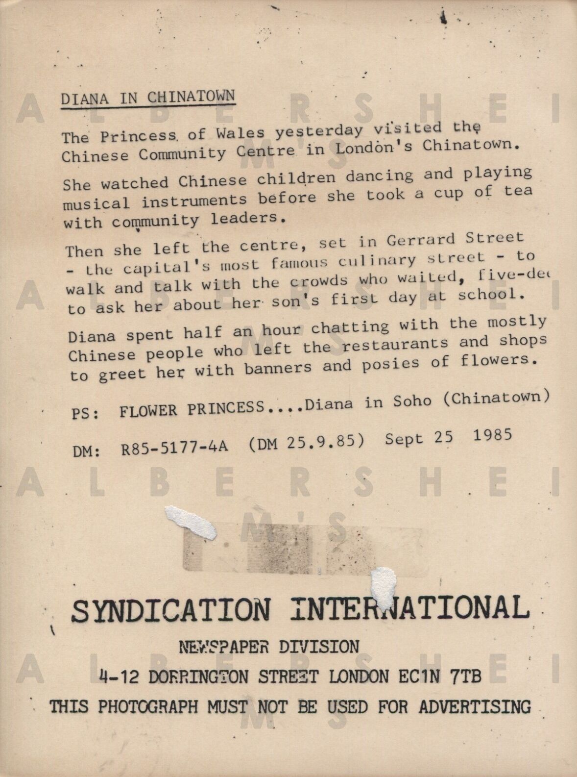 Princess Diana in Chinatown - 1985 Original Photo