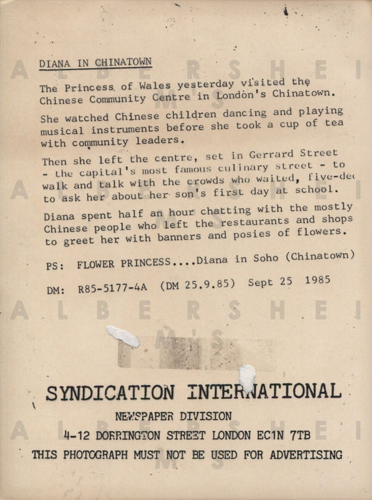 Princess Diana in Chinatown - 1985 Original Photo