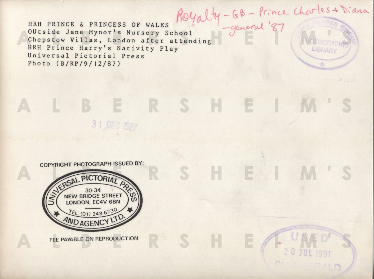 Princess Di and Charles attend Prince Harry's play - 1987 Original Photo