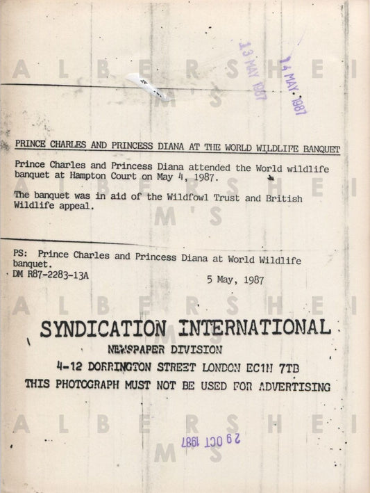 Princess Di and Charles at the World Wildlife Banquet - 1987 Original Photo