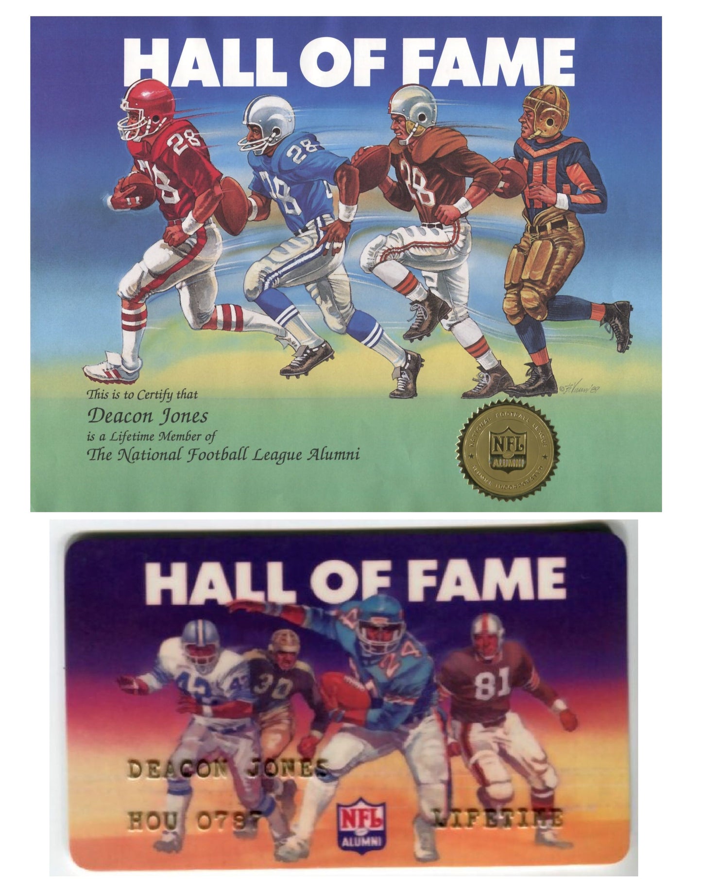 Deacon Jones NFL Alumni Lifetime Certificate & HOF Membership Card Lifetime - Deacon Jones estate