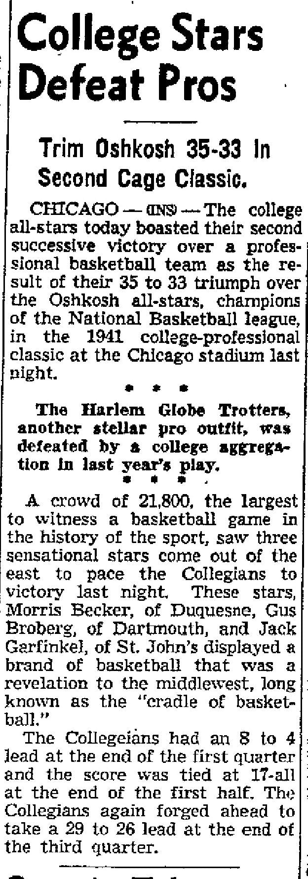 1941 College All-Stars vs. Oshkosh All-Stars November 28th Ticket Stub PSA Encapsulated