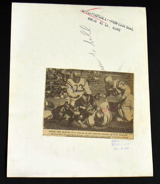 Rams FB Joe Marconi Tackled by Leo Nomellini Oversized Original 1960 TYPE I photo