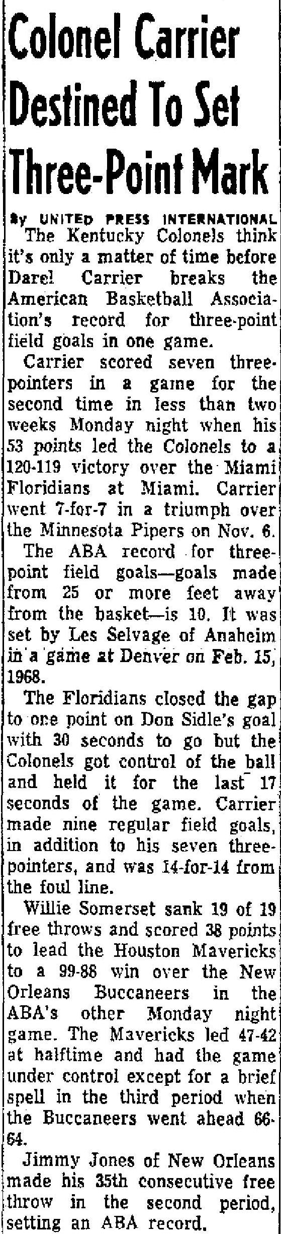 1968-69 Miami Floridians vs Kentucky Colonels ABA Basketball Program November 18, 1968 - Low Attendance