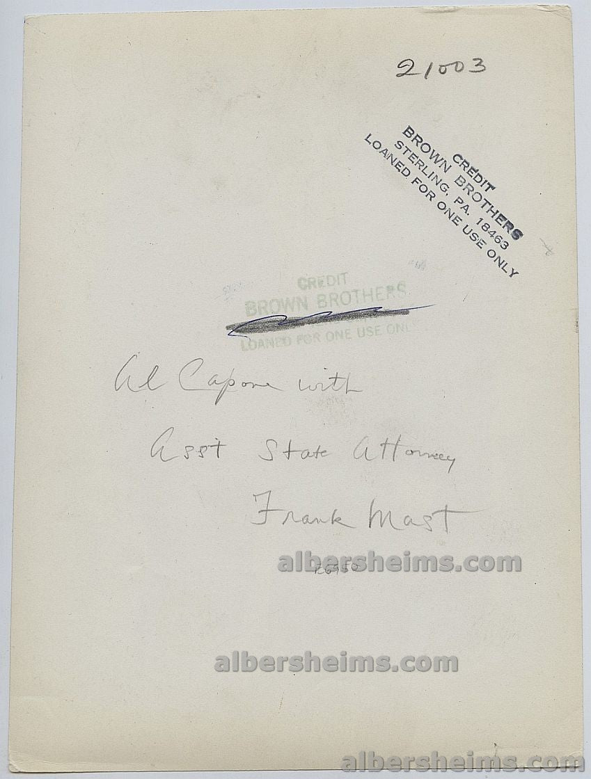 Al Capone Smiles at Asst. States Attny. Frank Mast Original Press Photo – Brown Brothers