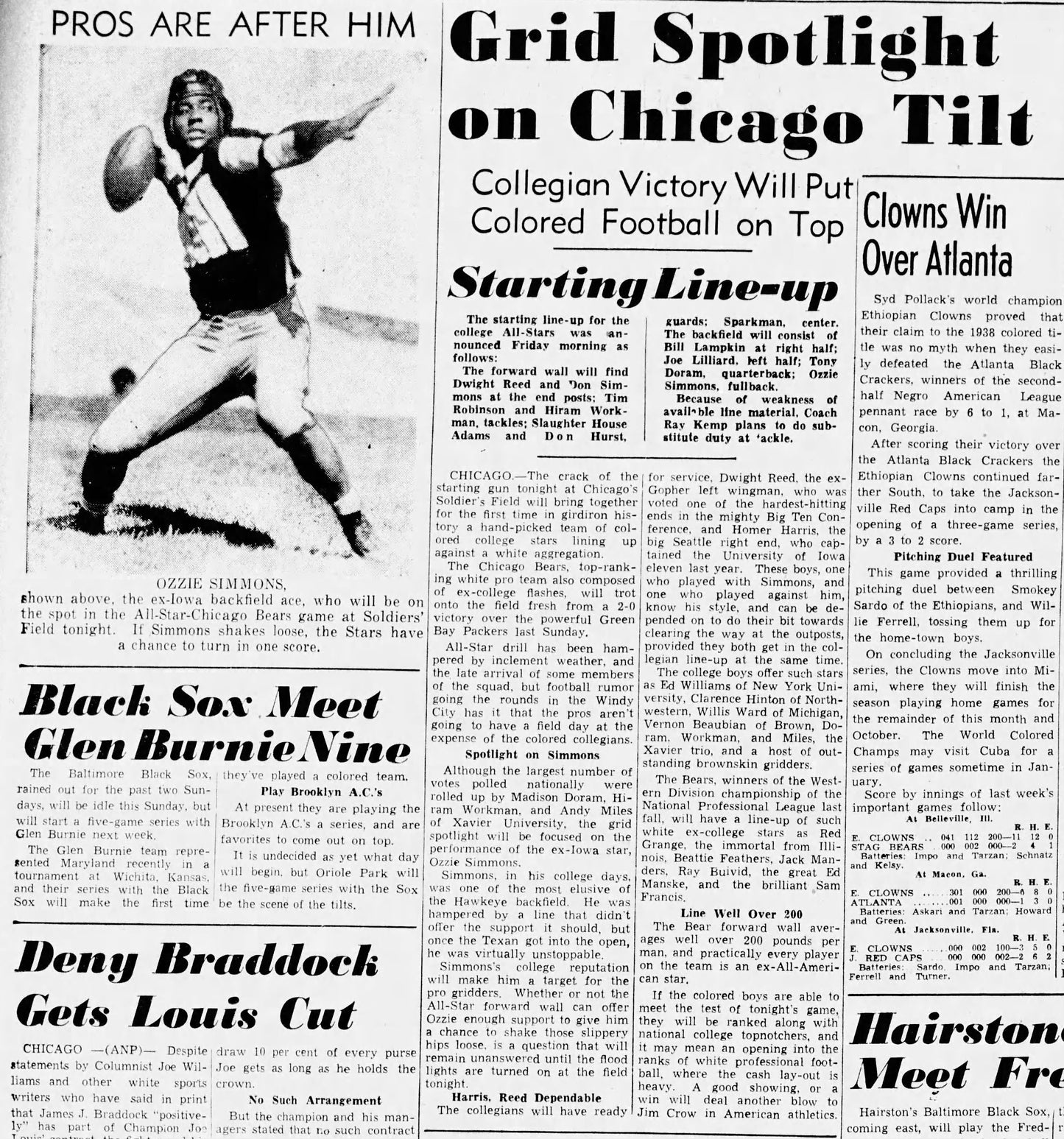 1938 Chicago Bears vs. Colored All-Stars FULL Ticket Ozzie Simmons Joe Lillard