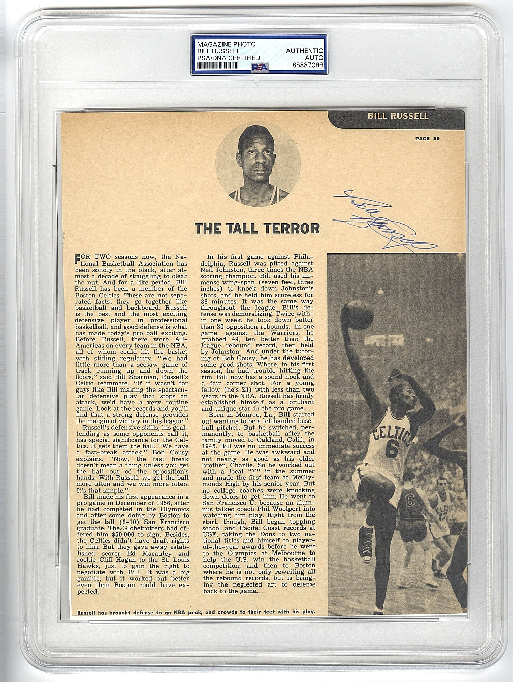 Bill Russell Signed Photo Boston Celtics Late 1950s Period in-Person Autograph PSA/DNA
