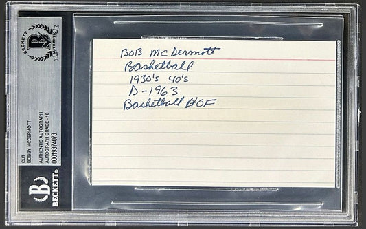 Bobby McDermott Signed AUTO 3x5 index card display Basketball HOF D. 1963