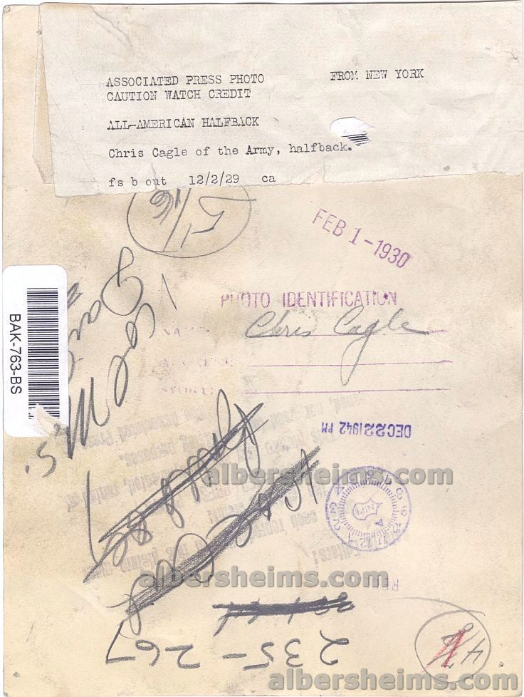 1929 Chris Red Cagle West Point All-American College FB HOF New York Giants Original TYPE I Photo