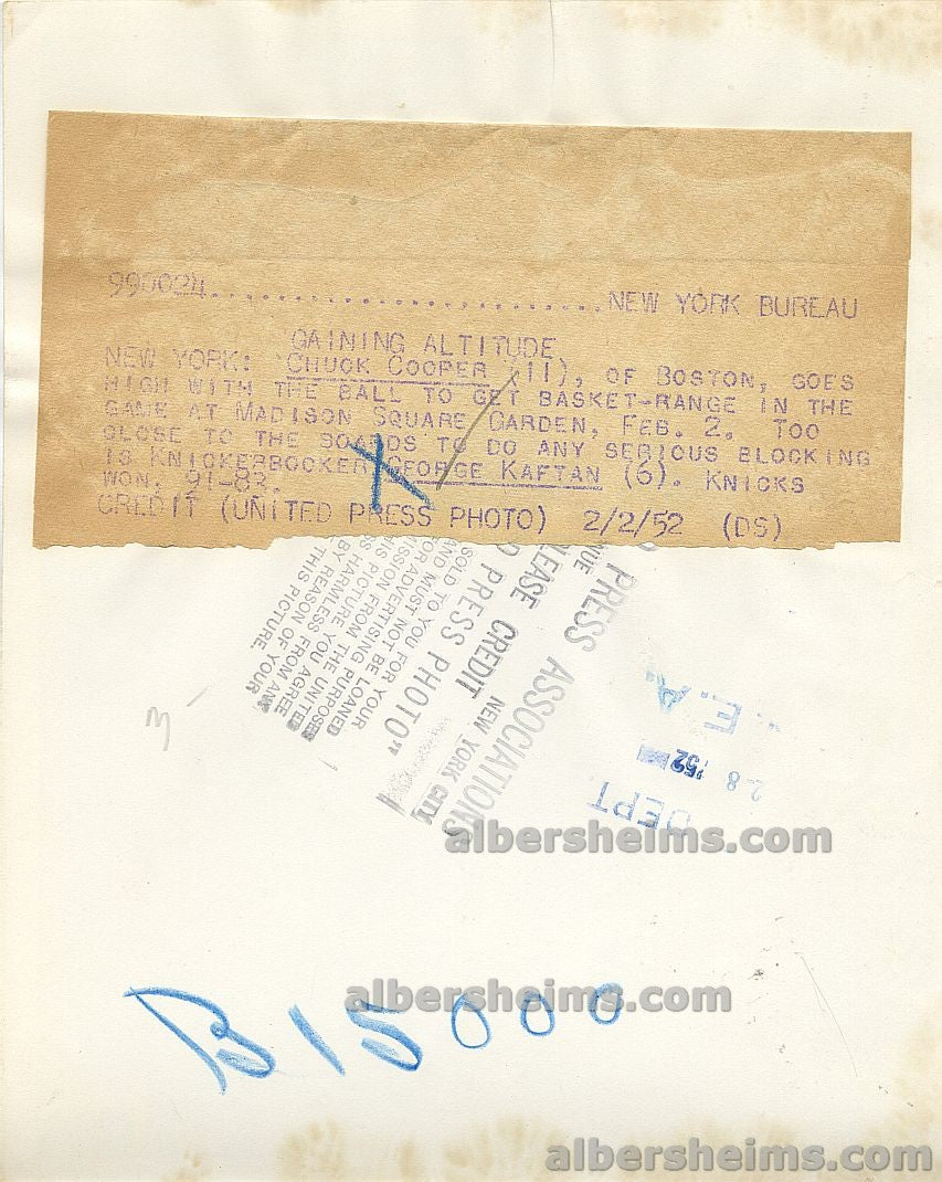 1952 Chuck Cooper Boston Celtics African American NBA Pioneer Goes Airborne vs NY Knicks Original TYPE I Photo