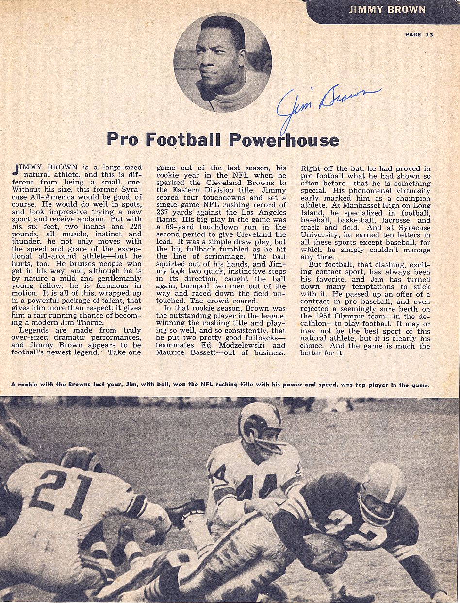 Circa 1958-59 Jim Brown Playing Days Signed AUTO Sport Magazine Photo