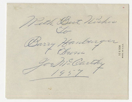 Joe McCarthy Yankees Legendary Manager Baseball HOFer Signed AUTO Christmas Card