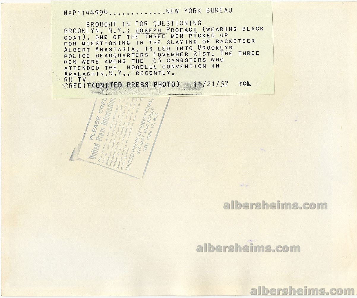 1957 Godfather Apalachin Mobster Joseph Profaci Questioned For the Murder of Albert Anastasia Original TYPE I Photo