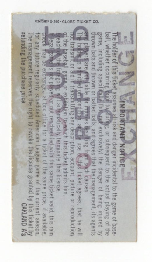 June 8, 1972 Oakland A’s vs Indians Mustache Day Father’s Day Ticket Stub #B