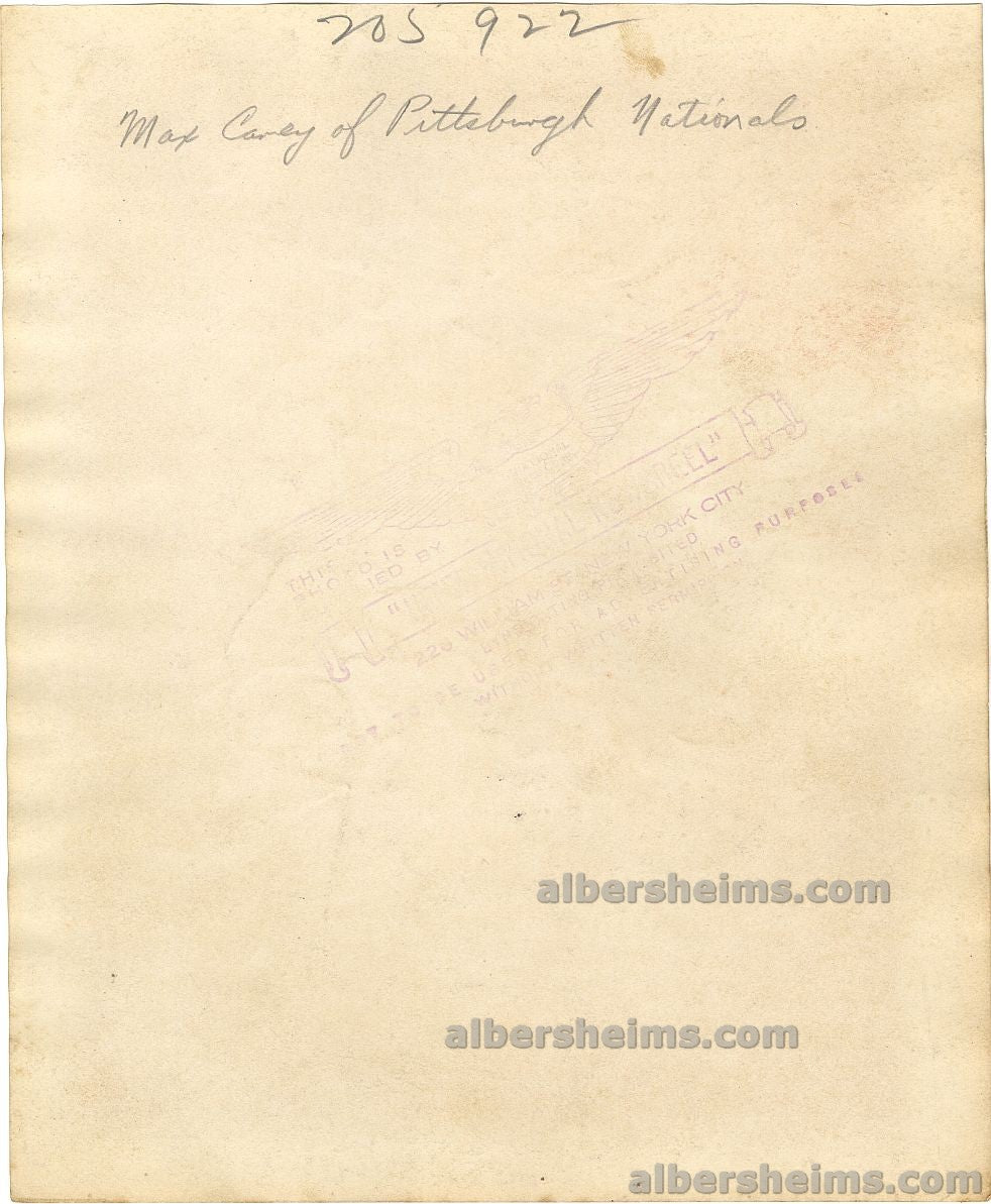 Circa 1925 Max Carey Pittsburgh Pirates Baseball HOF 10 X Stolen Base Leader Original TYPE I Photo