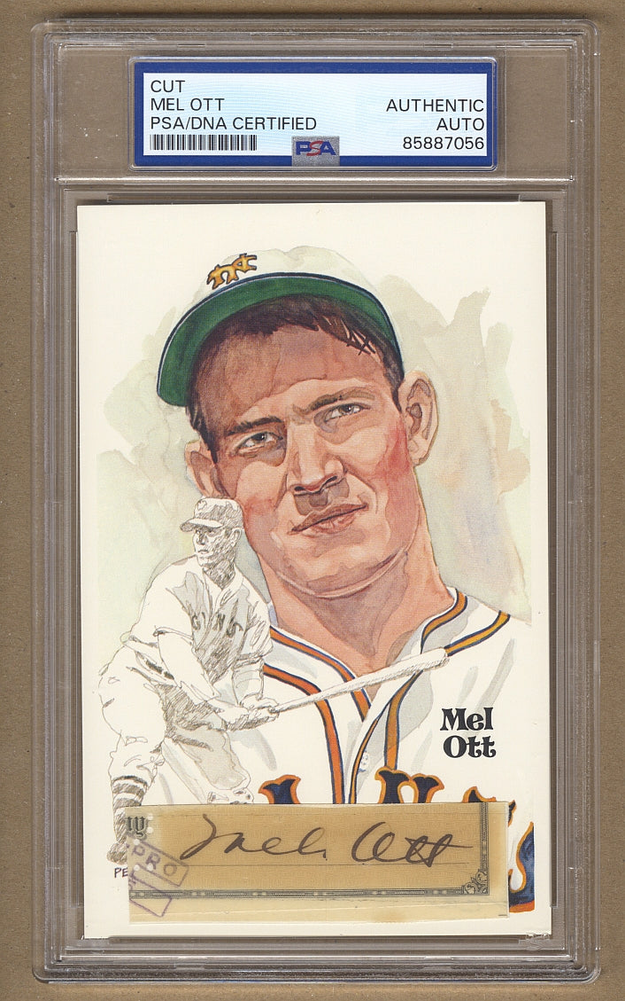 Mel Ott Signed Check Cut Autograph Perez Steele Postcard Display PSA/DNA