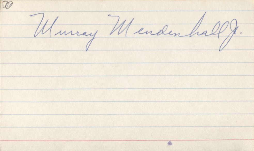 Murray Mendenhall Jr. Signed 3x5 card - Anderson Packers deceased